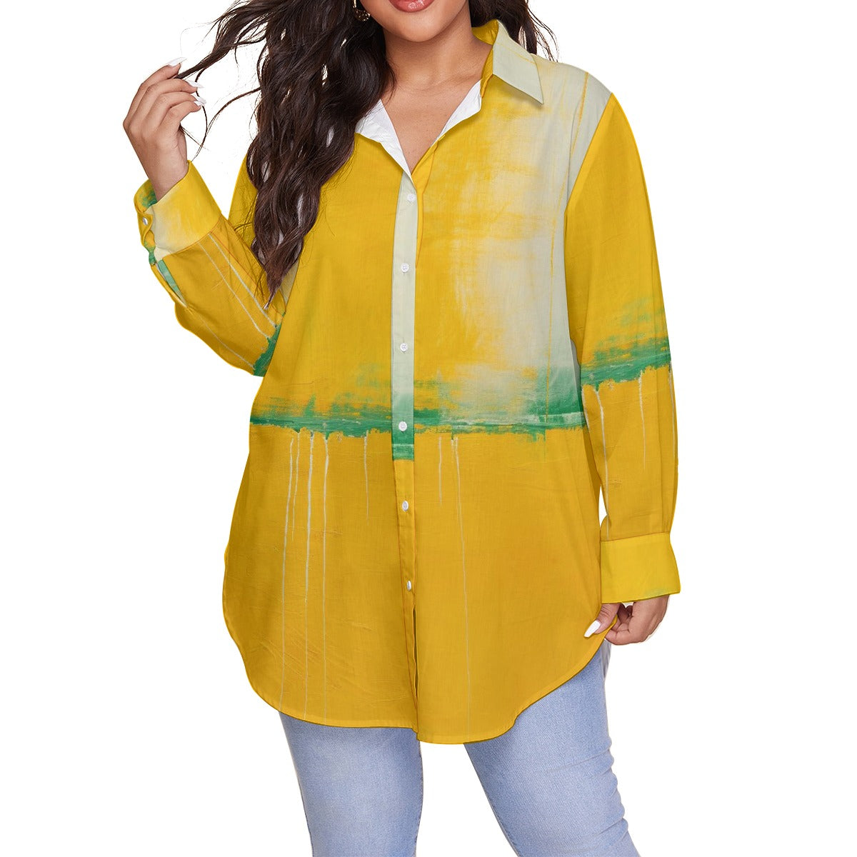 All-Over Print Women's Shirt With Long Sleeve(Plus Size)