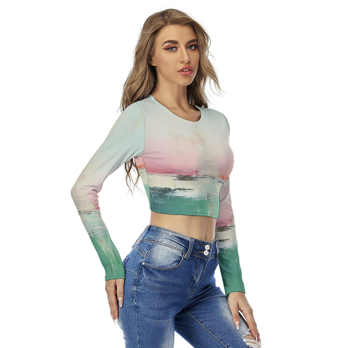 All-Over Print Women's Round Neck Crop Top T-Shirt