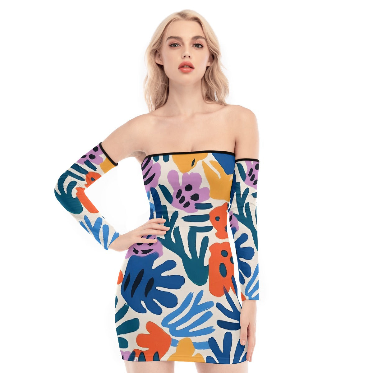 All-Over Print Women's Off-shoulder Back Lace-up Dress