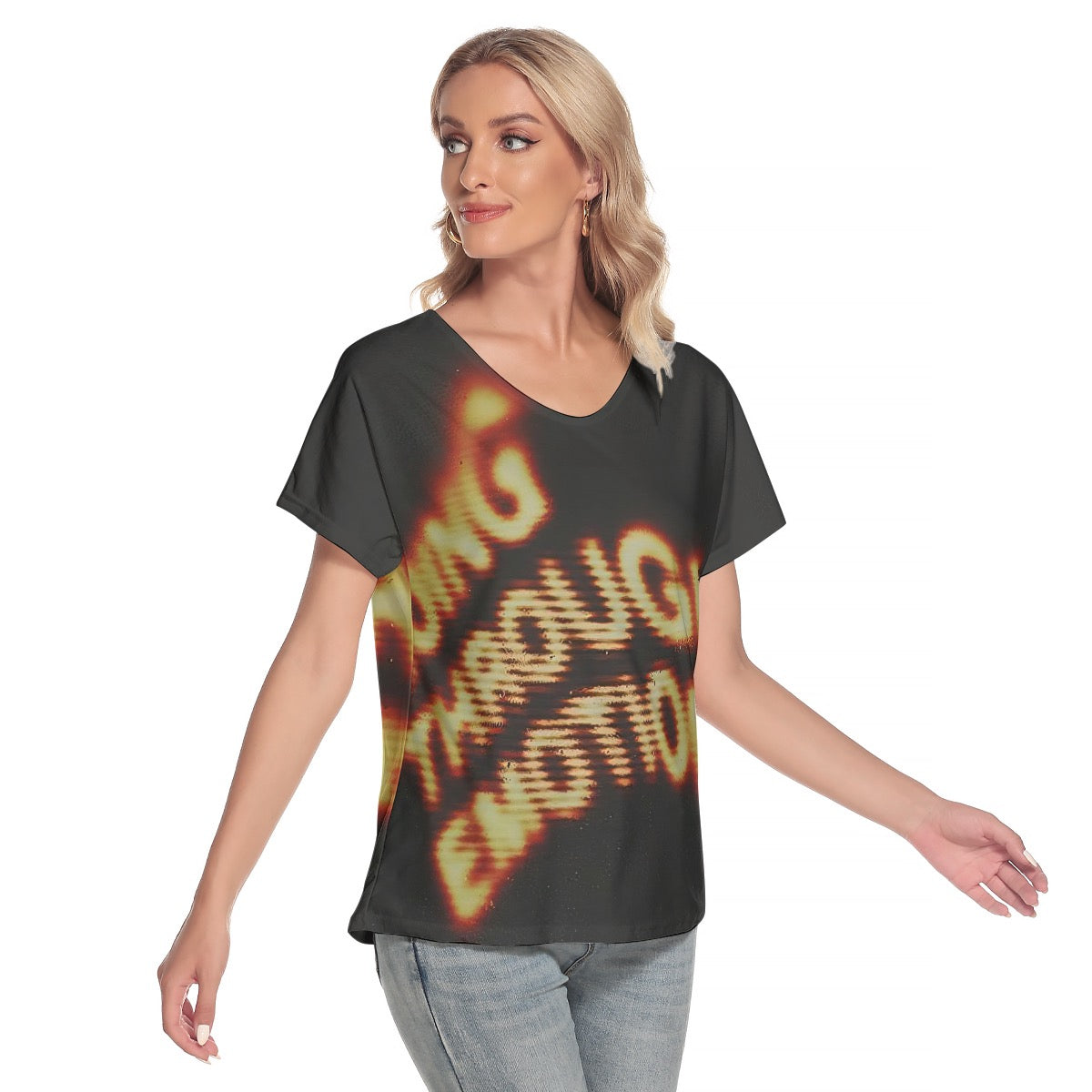 All-Over Print Women's Loose V-neck Short Sleeve T-shirt