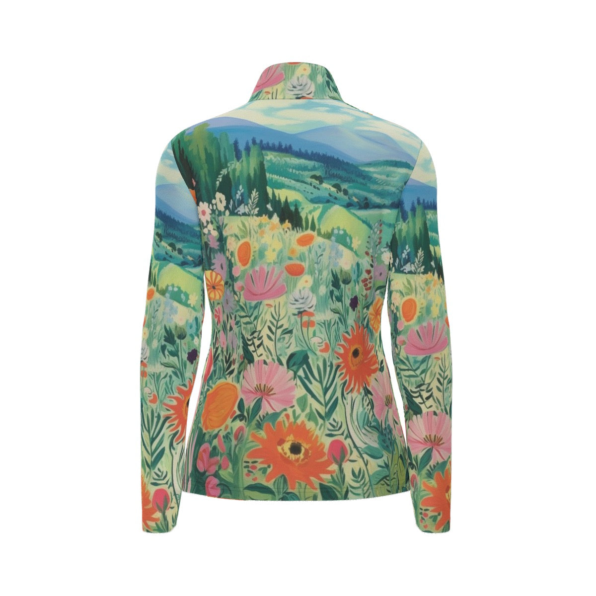 All-Over Print Women's Sports Collar Jersey With Long Sleeve