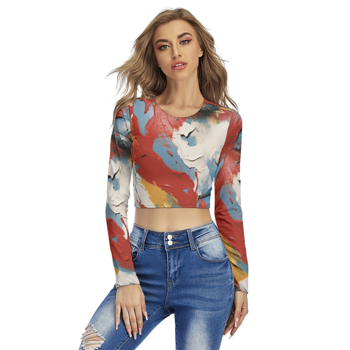 All-Over Print Women's Round Neck Crop Top T-Shirt