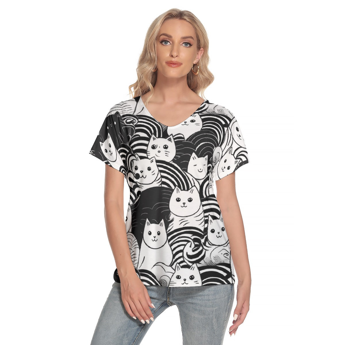 All-Over Print Women's Loose V-neck Short Sleeve T-shirt