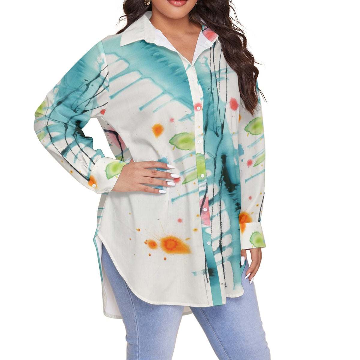 All-Over Print Women's Shirt With Long Sleeve(Plus Size)