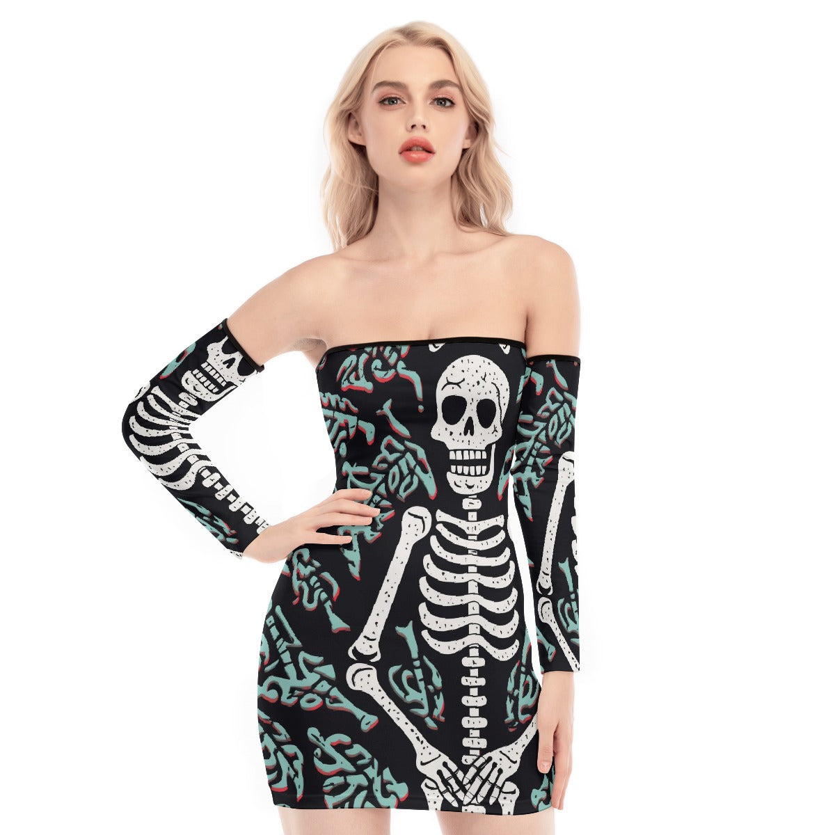 All-Over Print Women's Off-shoulder Back Lace-up Dress