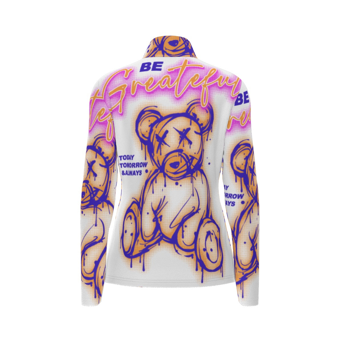 All-Over Print Women's Sports Collar Jersey With Long Sleeve