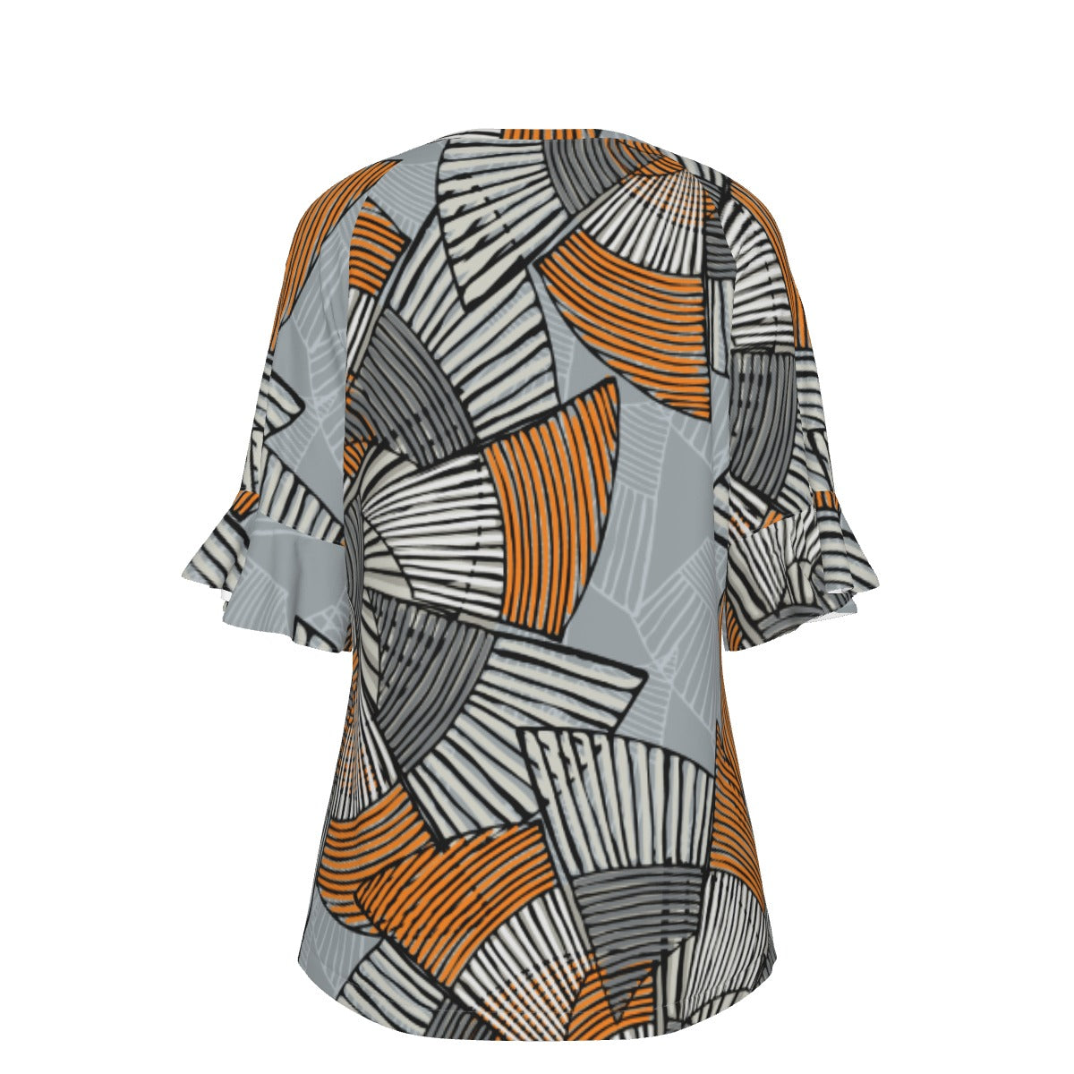 All-Over Print V-neck Women's T-shirt With Bell Sleeve