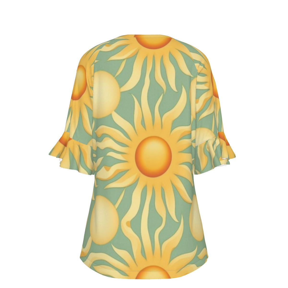 All-Over Print V-neck Women's T-shirt With Bell Sleeve