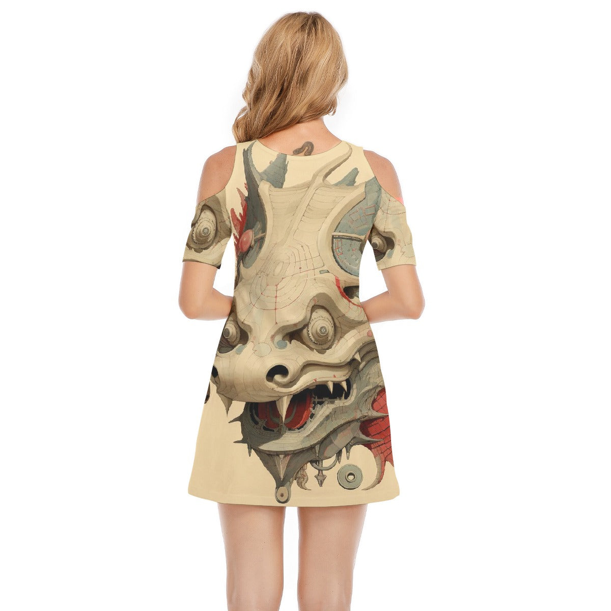 All-Over Print Women's Cold Shoulder Dress | 190GSM Cotton