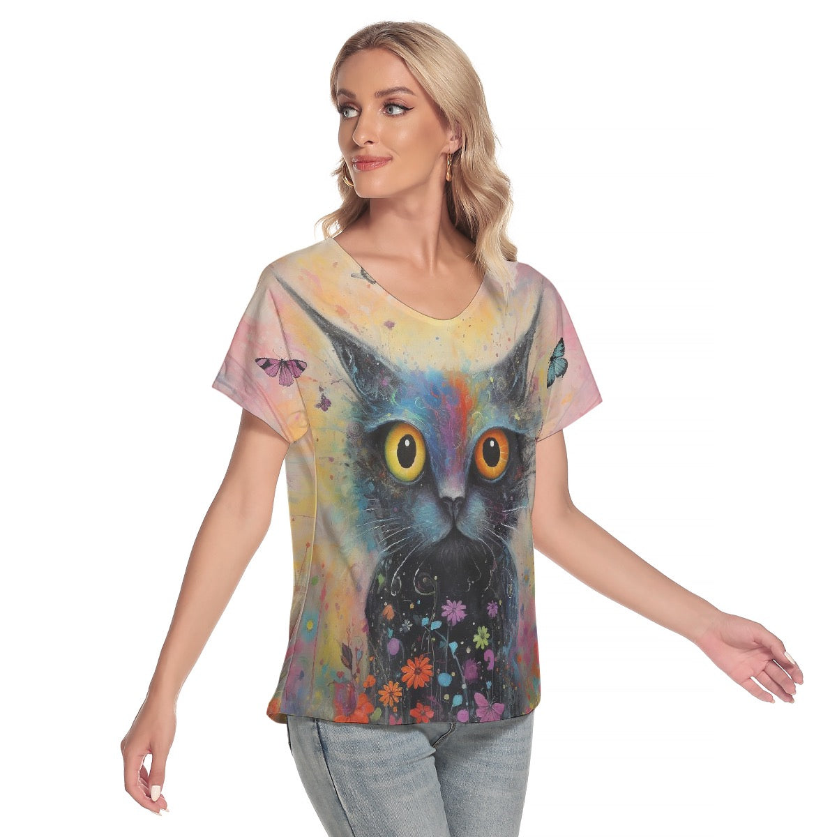 All-Over Print Women's Loose V-neck Short Sleeve T-shirt