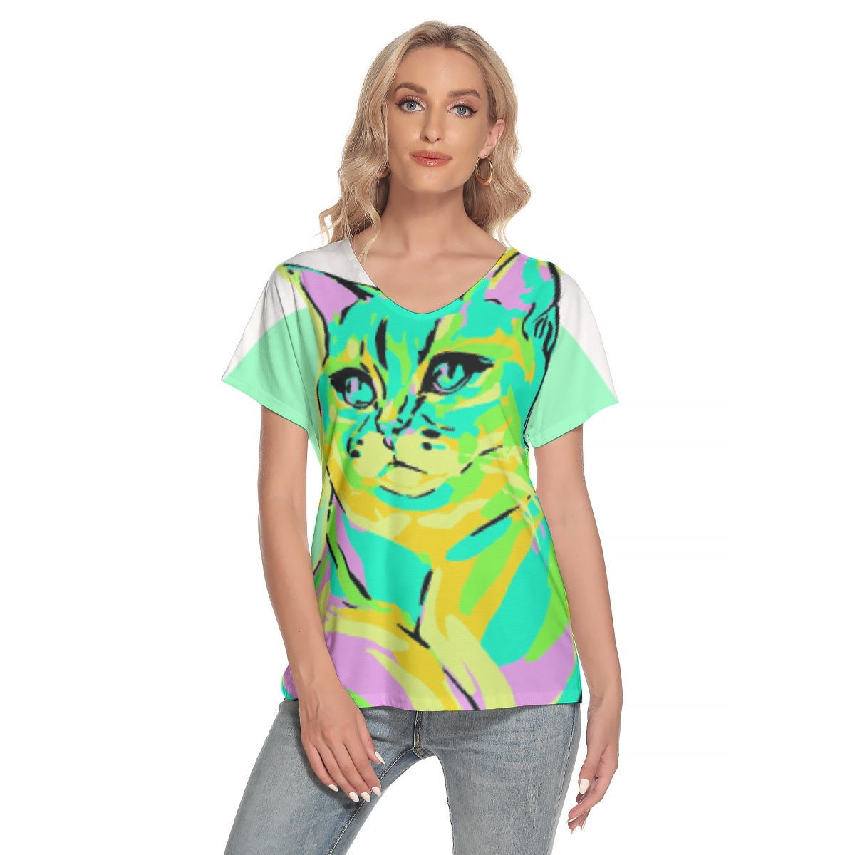 All-Over Print Women's Loose V-neck Short Sleeve T-shirt