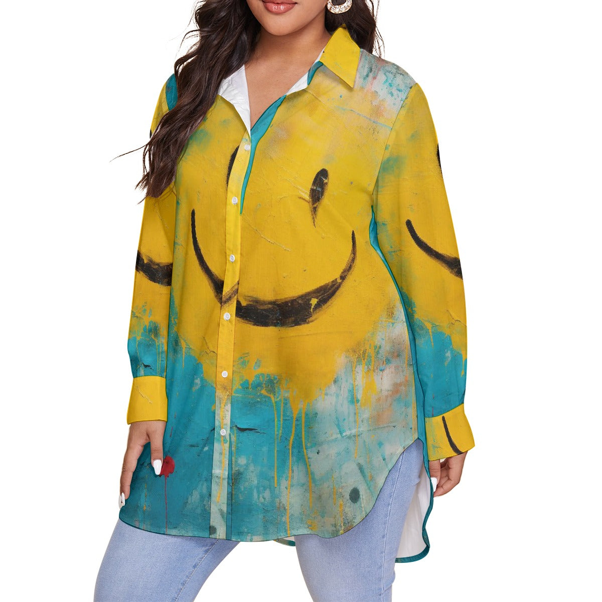 All-Over Print Women's Shirt With Long Sleeve(Plus Size)