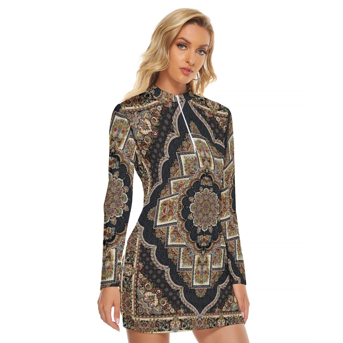 All-Over Print Women's Zip Front Tight Dress