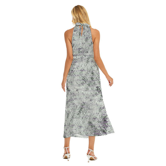 All-Over Print Women's Wrap Hem Belted Halter Dress