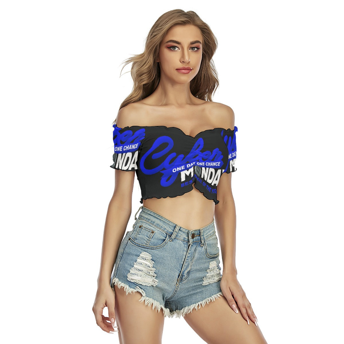 All-Over Print Women's One-shoulder Off-the-navel Short Sleeve T-shirt