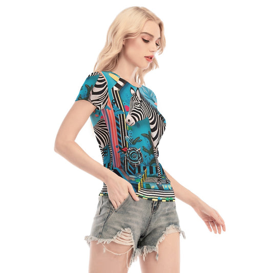 All-Over Print Women's Short Sleeve Mesh Blouse