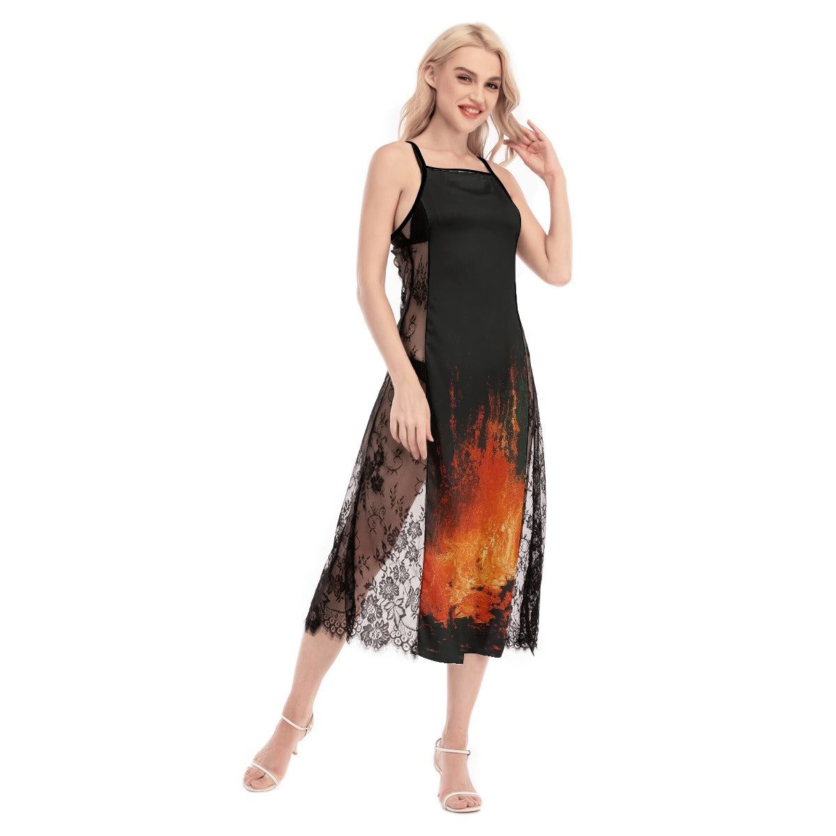 All-Over Print Women's Lace Cami Cross Back Dress