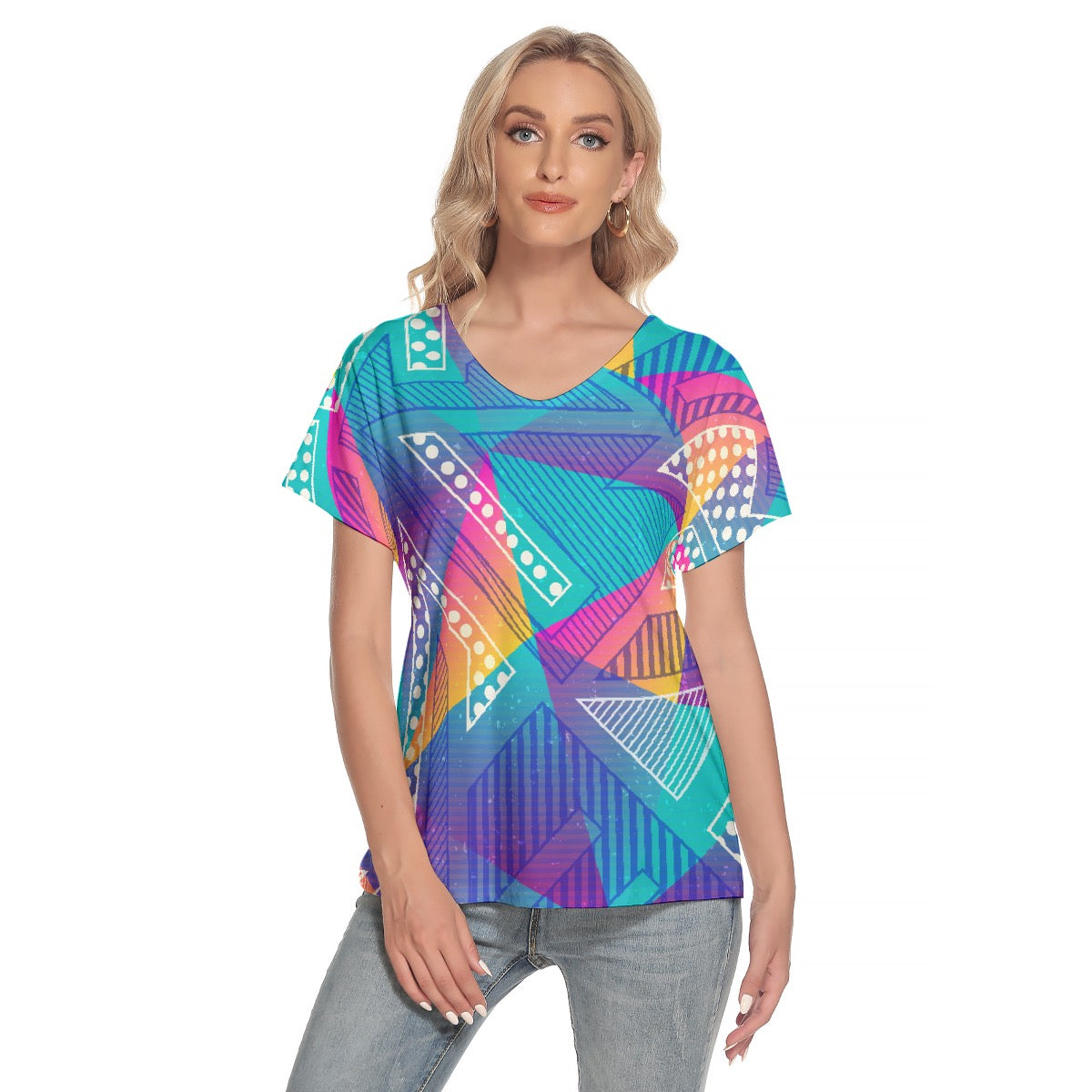 All-Over Print Women's Loose V-neck Short Sleeve T-shirt