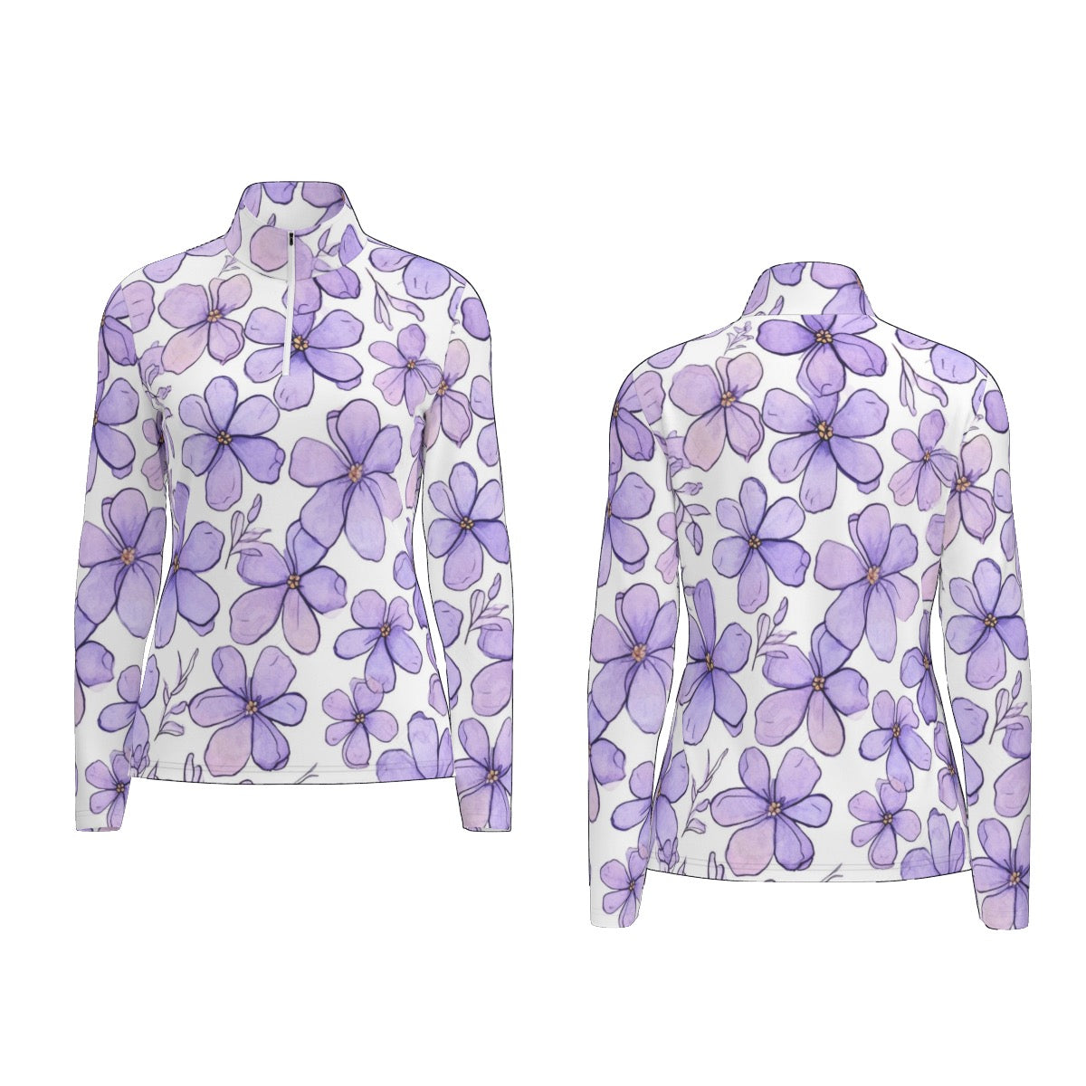 All-Over Print Women's Sports Collar Jersey With Long Sleeve