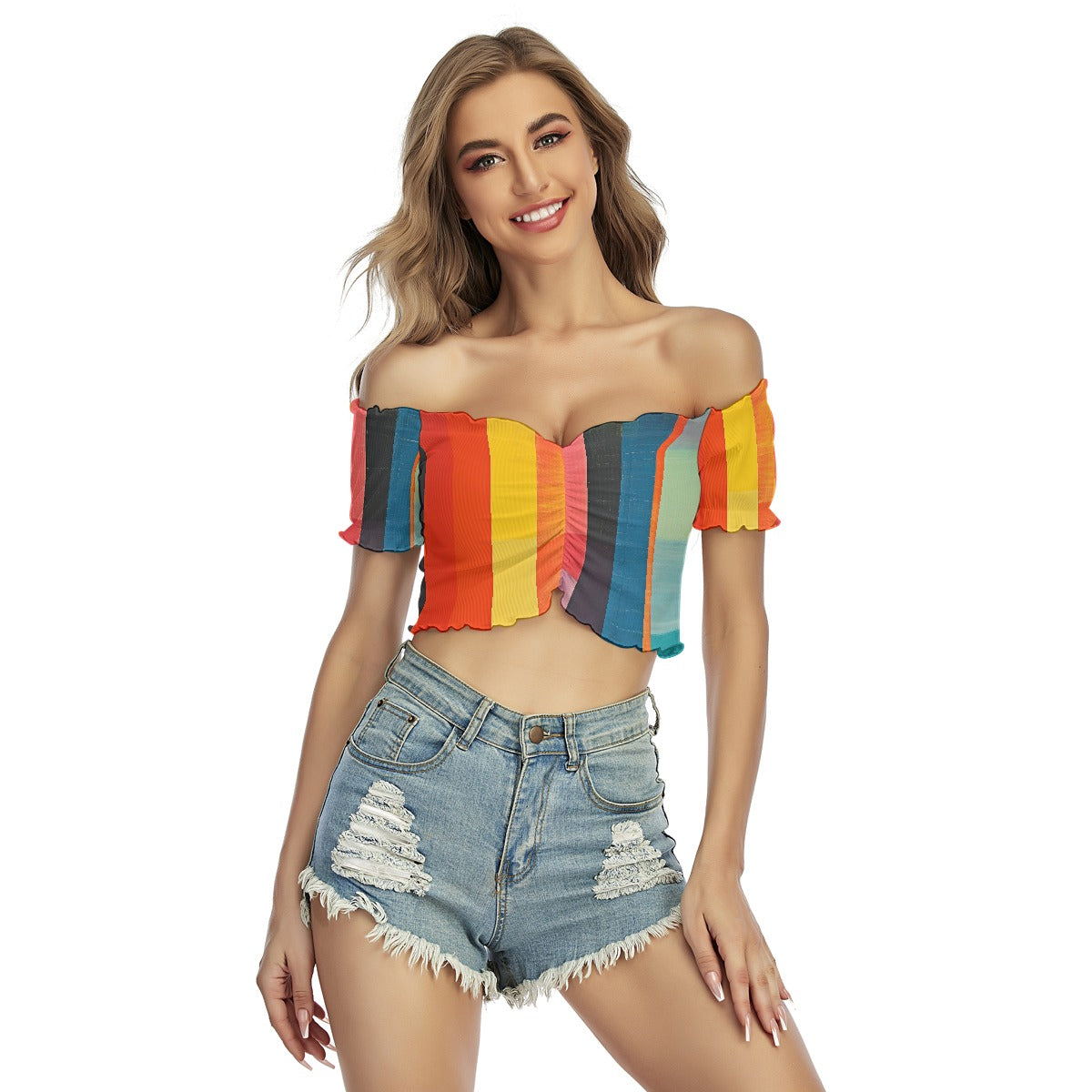 All-Over Print Women's One-shoulder Off-the-navel Short Sleeve T-shirt