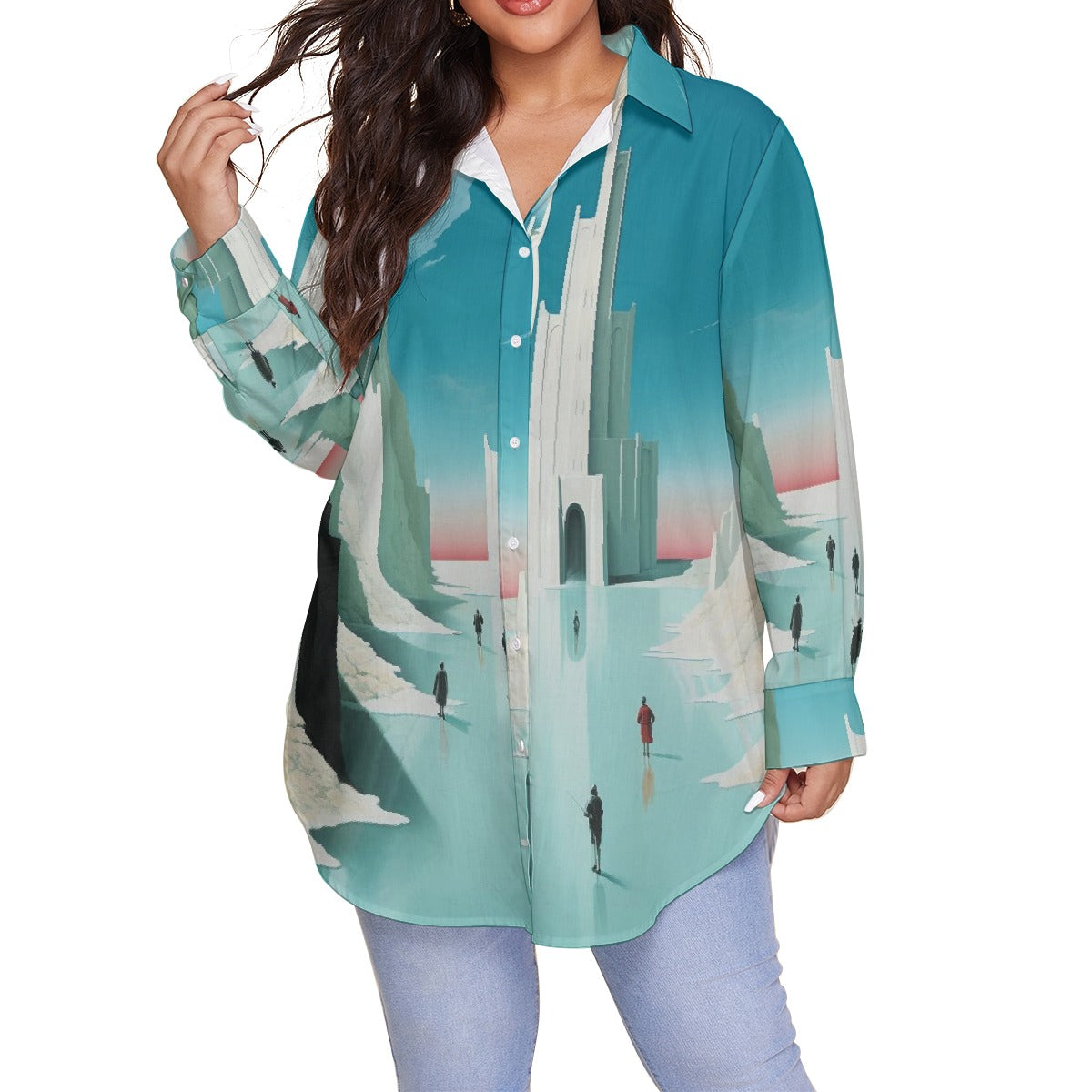 All-Over Print Women's Shirt With Long Sleeve(Plus Size)