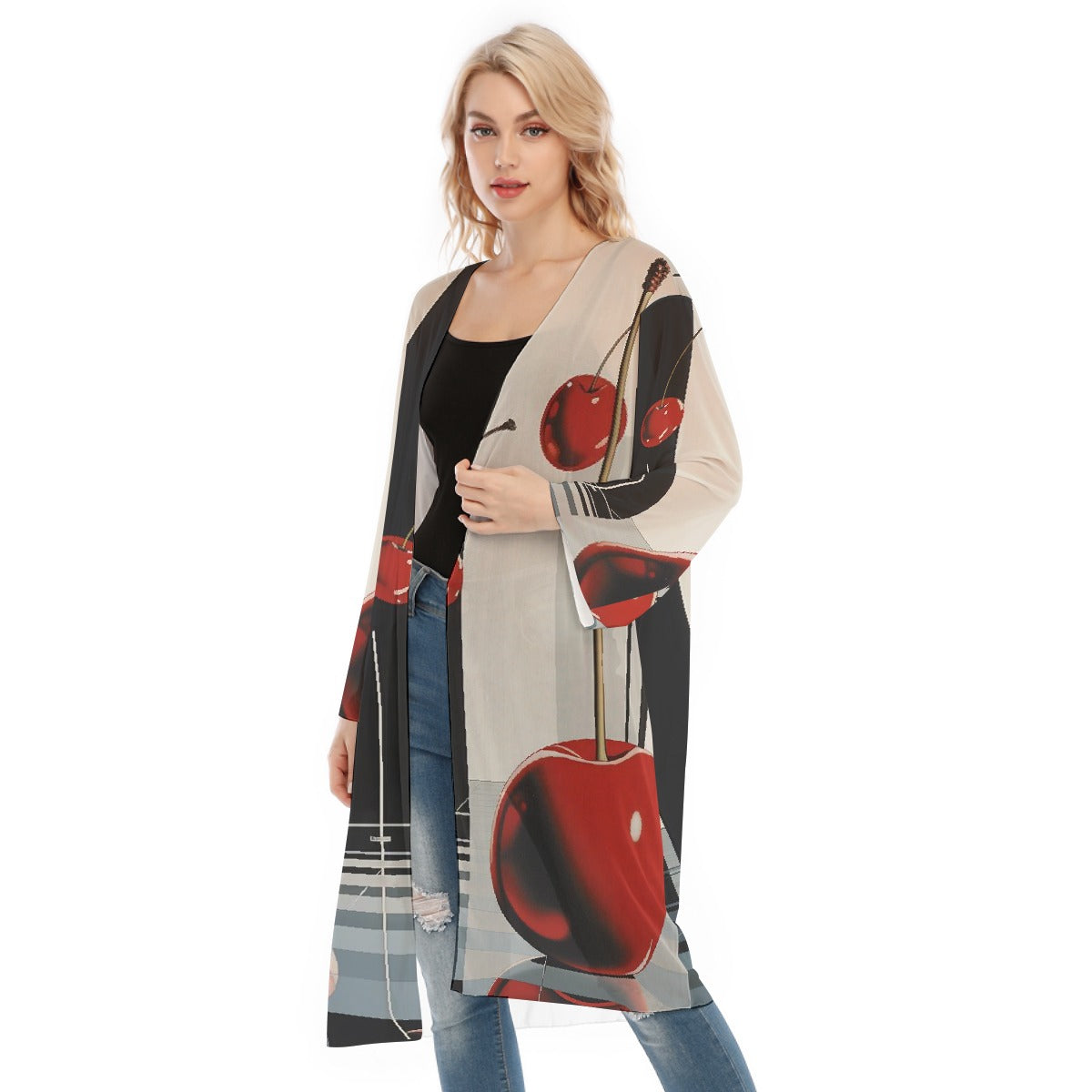 All- Over Print Women's Long Sleeve Mesh Cardigan