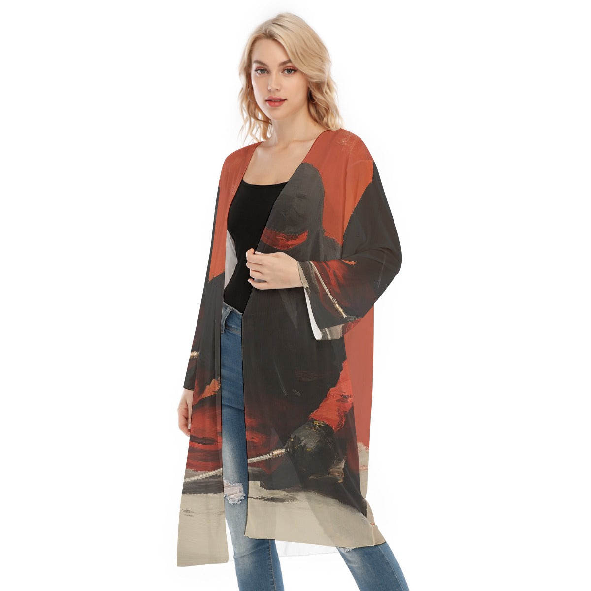 All- Over Print Women's Long Sleeve Mesh Cardigan