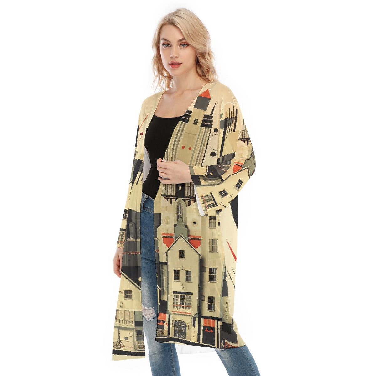 All- Over Print Women's Long Sleeve Mesh Cardigan