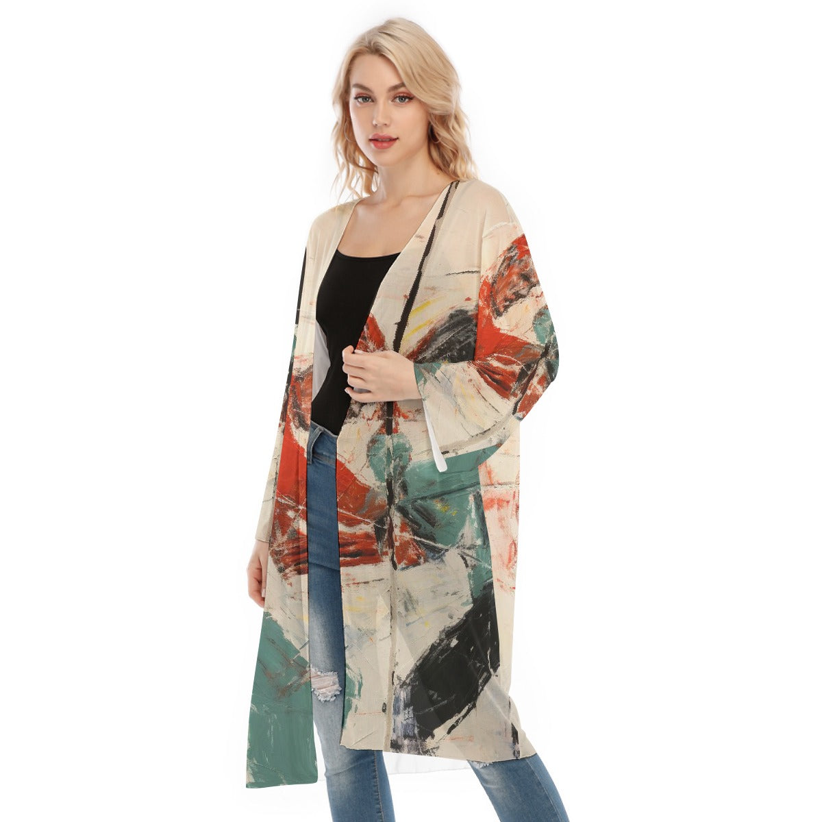 All- Over Print Women's Long Sleeve Mesh Cardigan