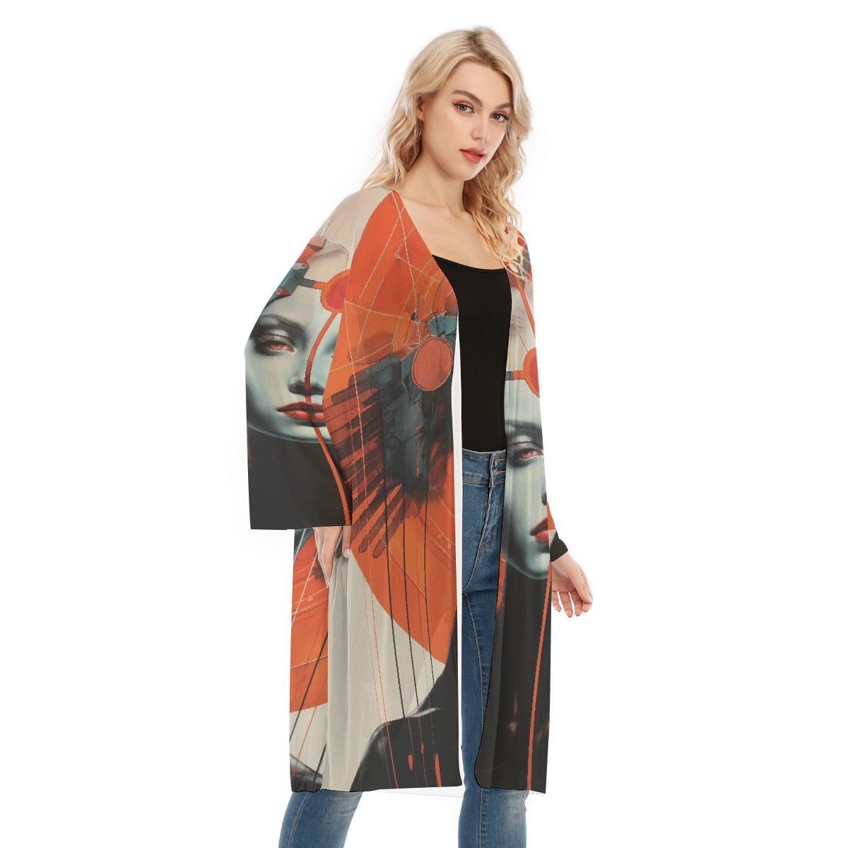 All- Over Print Women's Long Sleeve Mesh Cardigan