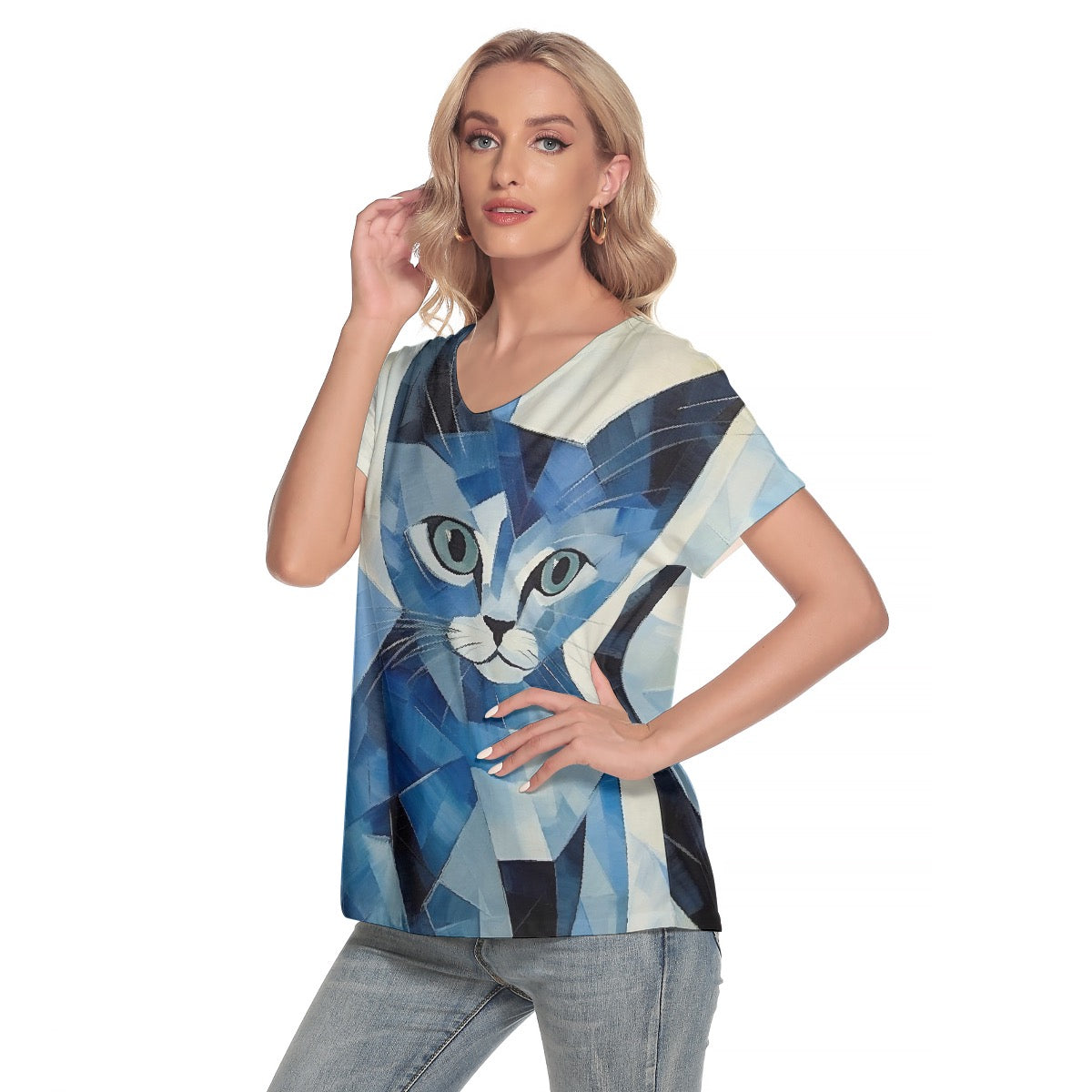 All-Over Print Women's Loose V-neck Short Sleeve T-shirt