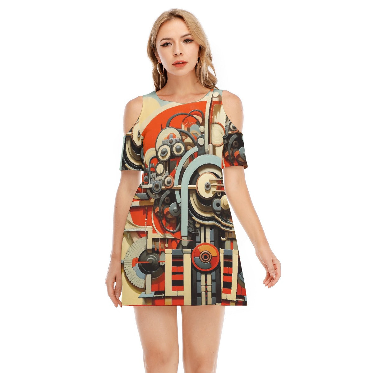 All-Over Print Women's Cold Shoulder Dress | 190GSM Cotton