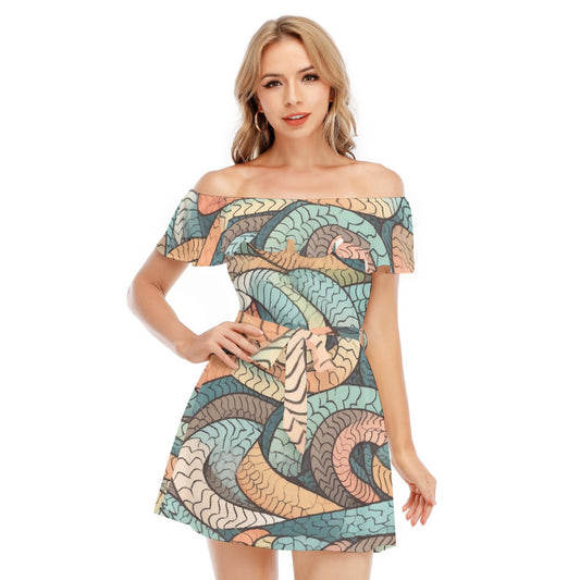 All-Over Print Women's Off-shoulder Dress With Ruffle