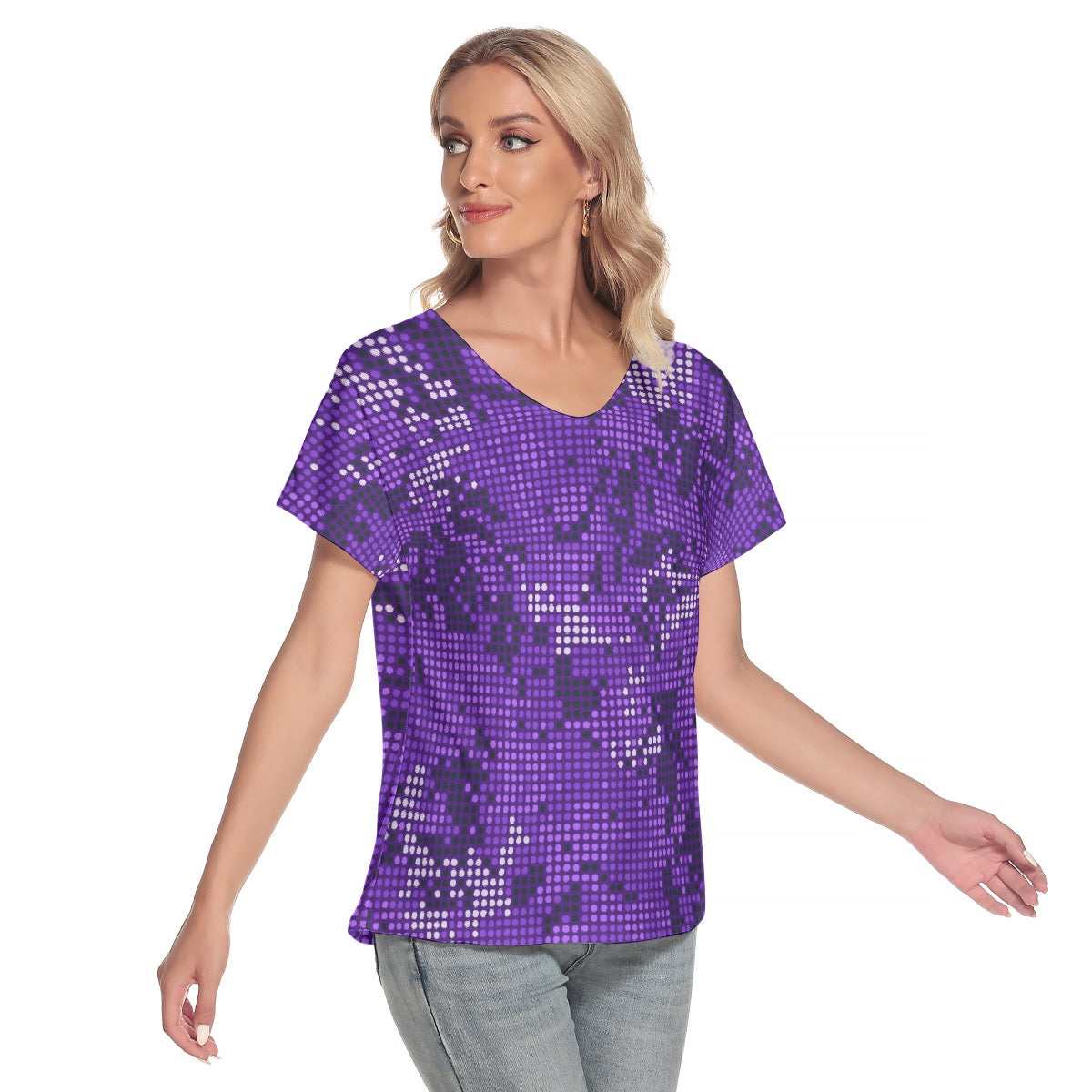 All-Over Print Women's Loose V-neck Short Sleeve T-shirt