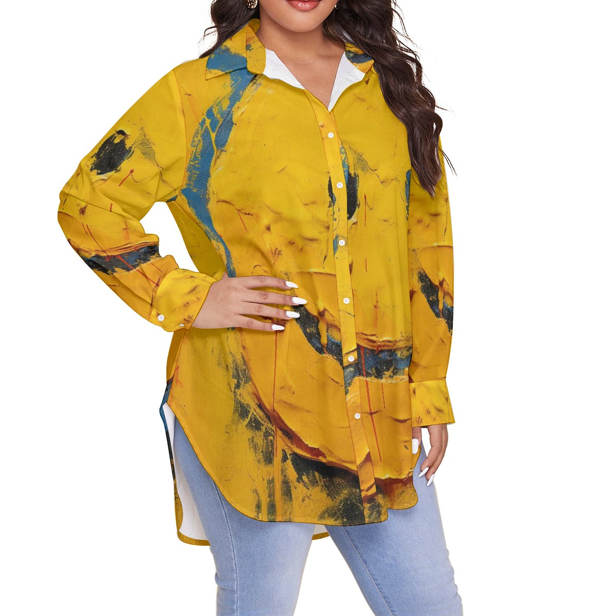 All-Over Print Women's Shirt With Long Sleeve(Plus Size)