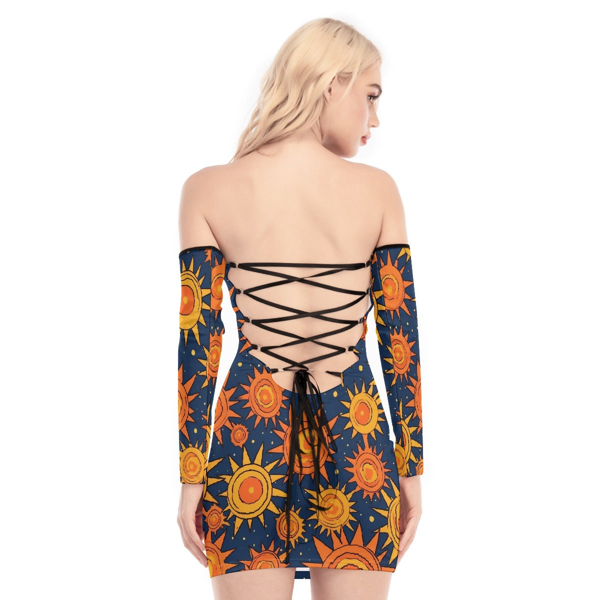 All-Over Print Women's Off-shoulder Back Lace-up Dress