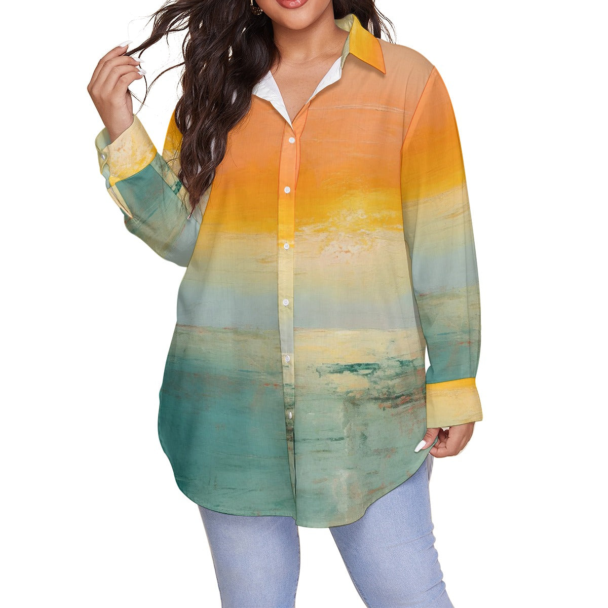 All-Over Print Women's Shirt With Long Sleeve(Plus Size)