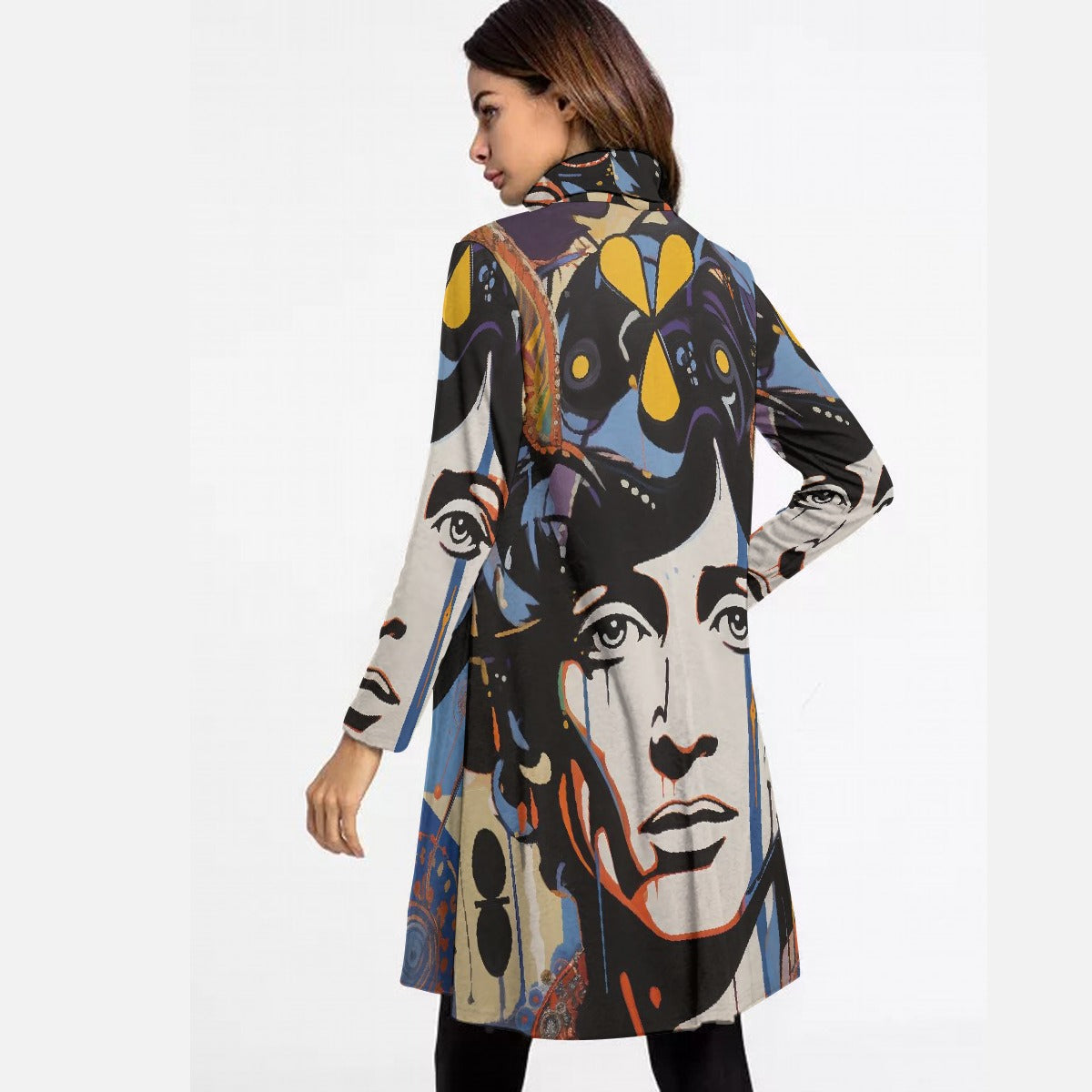 All-Over Print Women's High Neck Dress With Long Sleeve