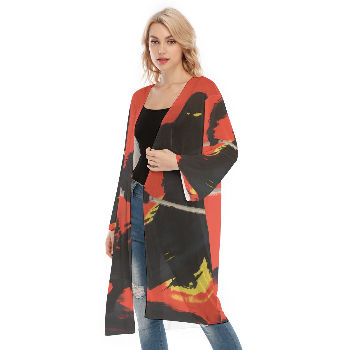 All- Over Print Women's Long Sleeve Mesh Cardigan