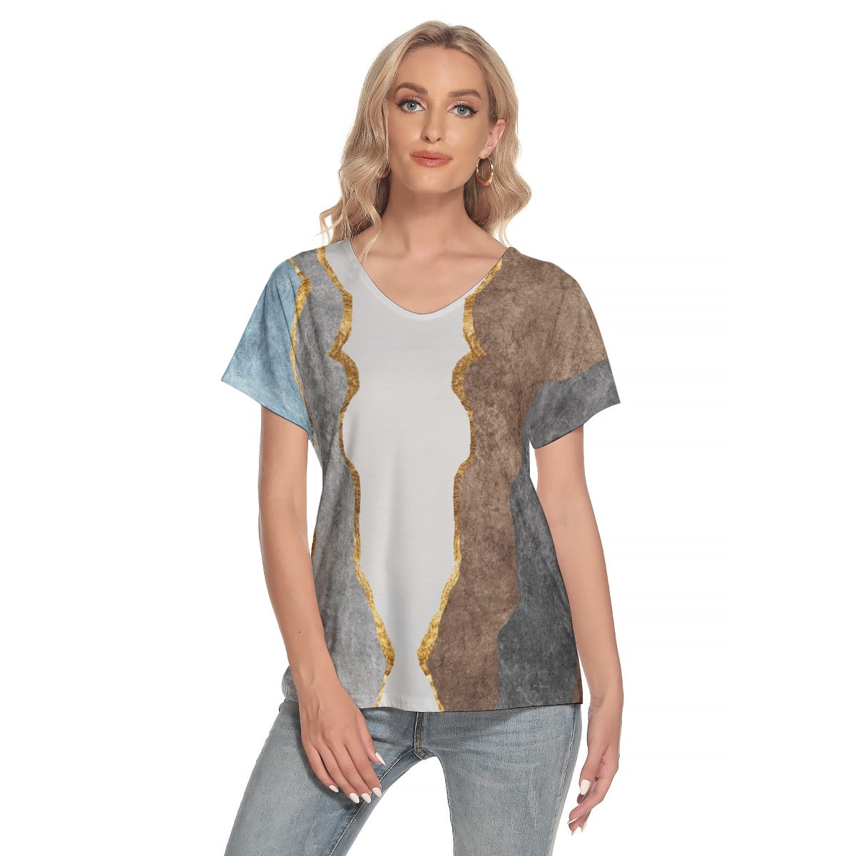 All-Over Print Women's Loose V-neck Short Sleeve T-shirt