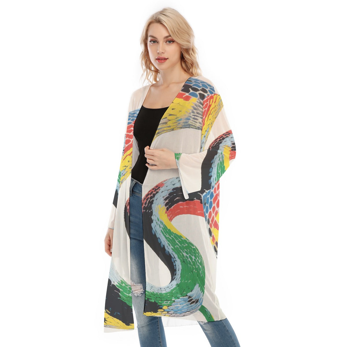 All- Over Print Women's Long Sleeve Mesh Cardigan