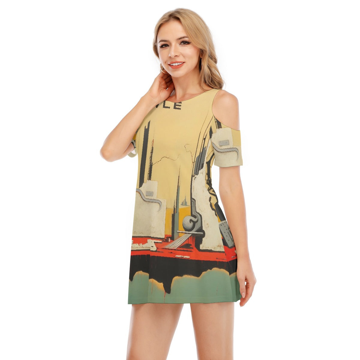 All-Over Print Women's Cold Shoulder Dress | 190GSM Cotton