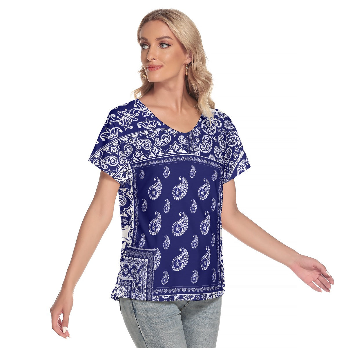 All-Over Print Women's Loose V-neck Short Sleeve T-shirt