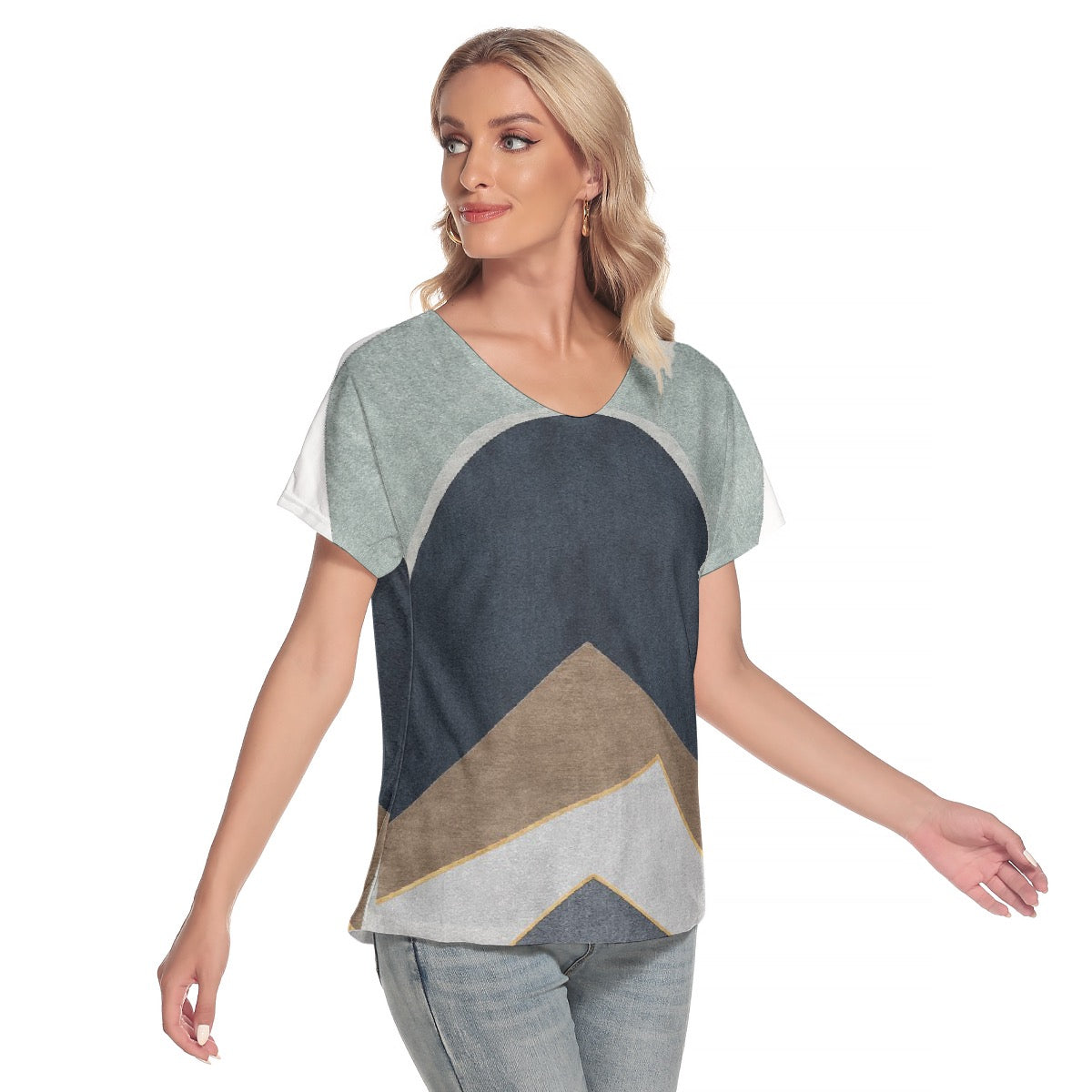 All-Over Print Women's Loose V-neck Short Sleeve T-shirt