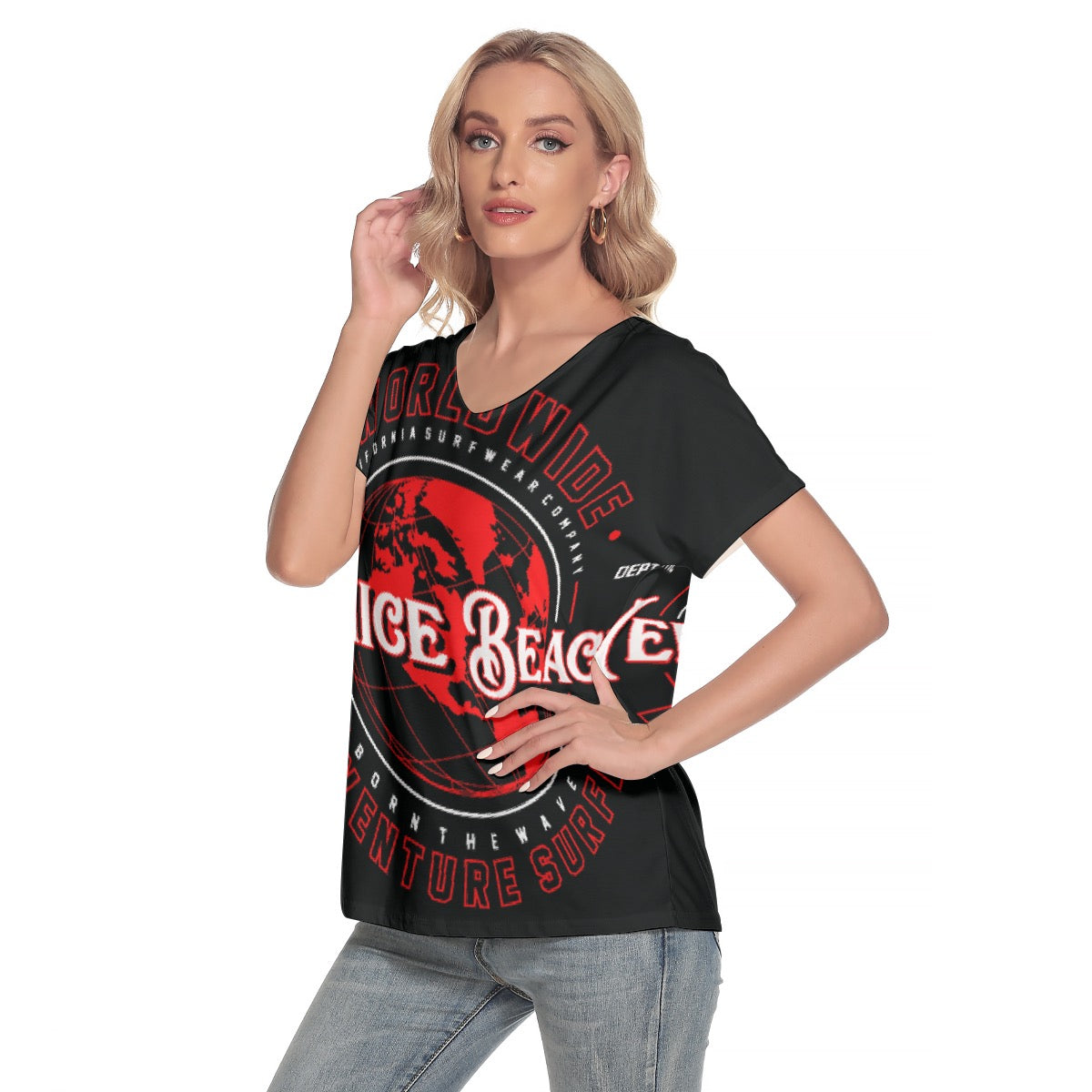 All-Over Print Women's Loose V-neck Short Sleeve T-shirt