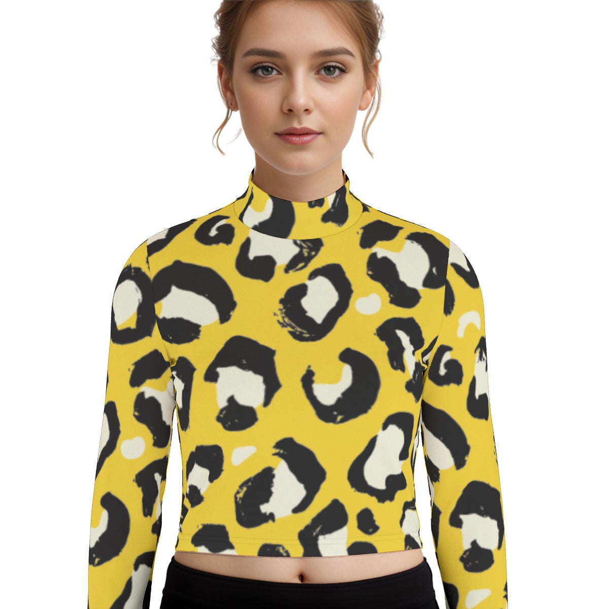 Eco-Friendly All-Over Print Women's Turtleneck T-shirt With Long Sleeve