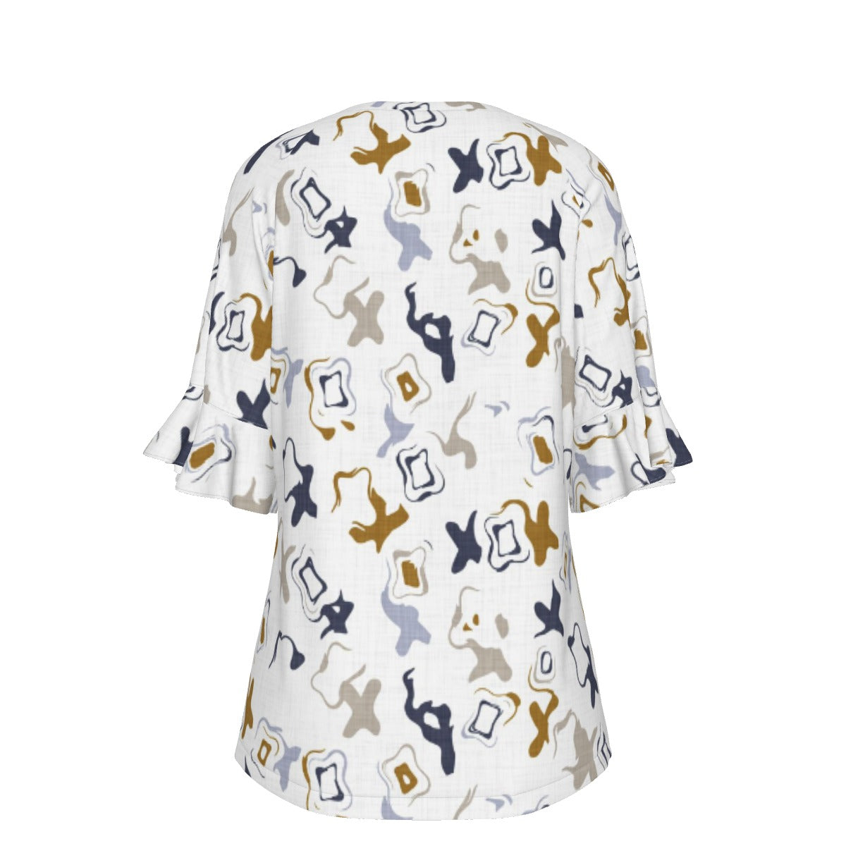 All-Over Print V-neck Women's T-shirt With Bell Sleeve