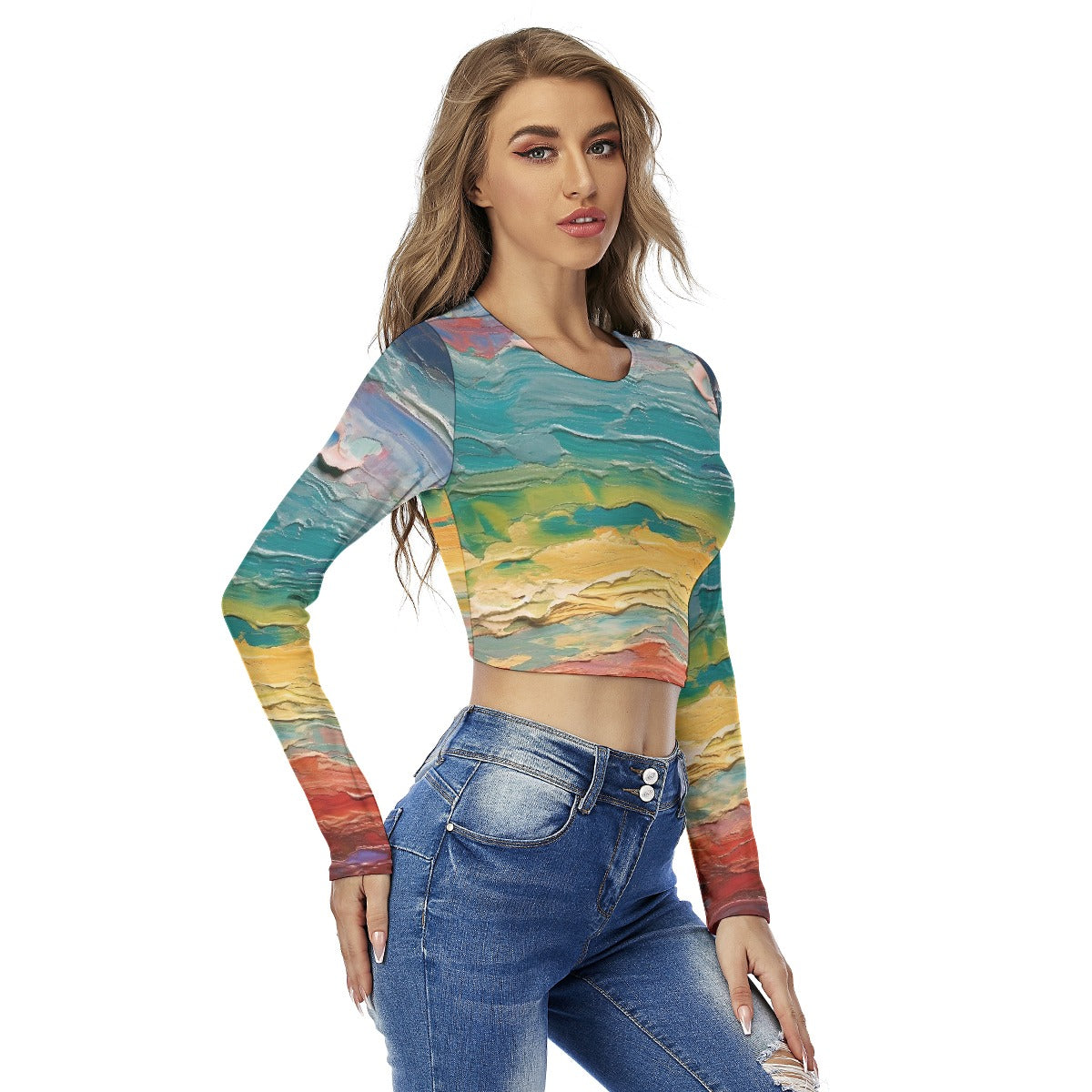 All-Over Print Women's Round Neck Crop Top T-Shirt