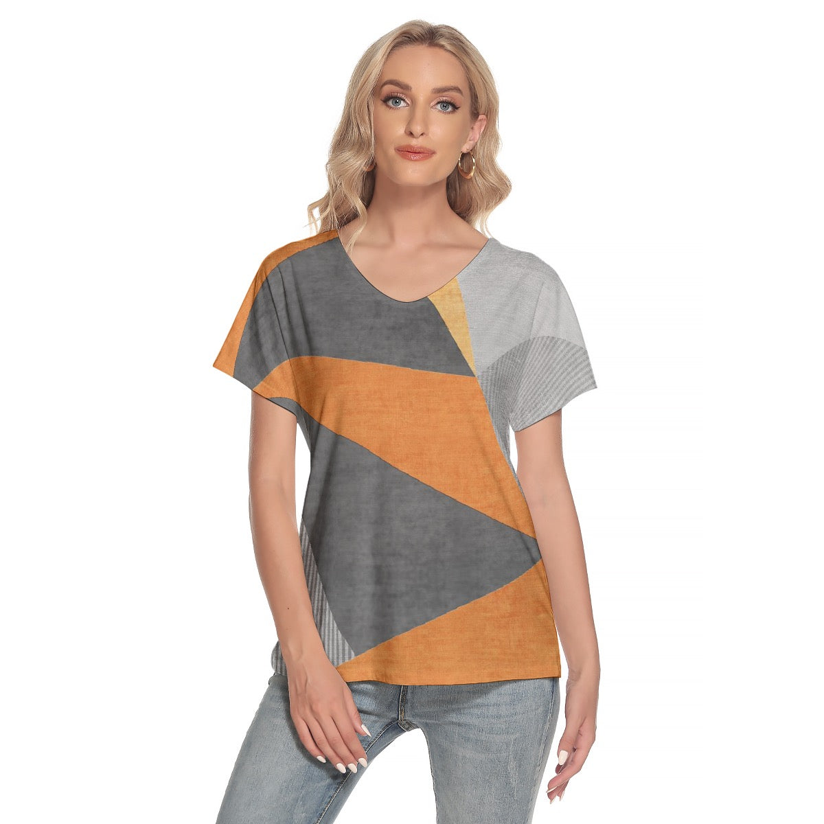 All-Over Print Women's Loose V-neck Short Sleeve T-shirt