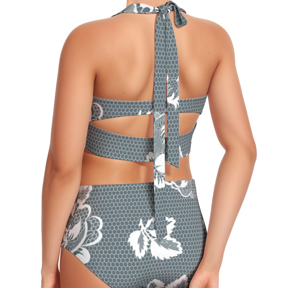 All-Over Print Women's Swimsuit Set With Halter